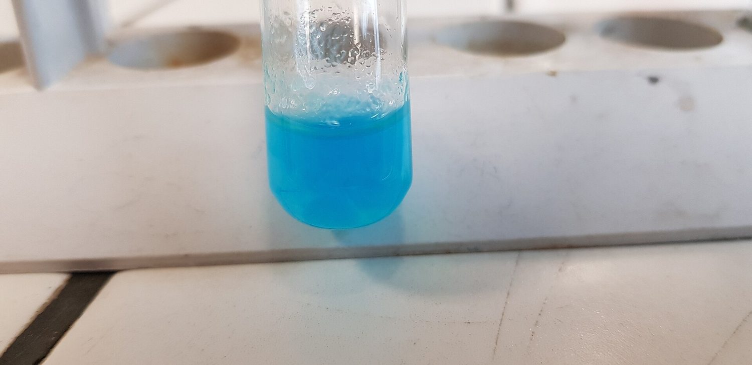A pale blue gelatinous copper(II) hydroxide precipitate