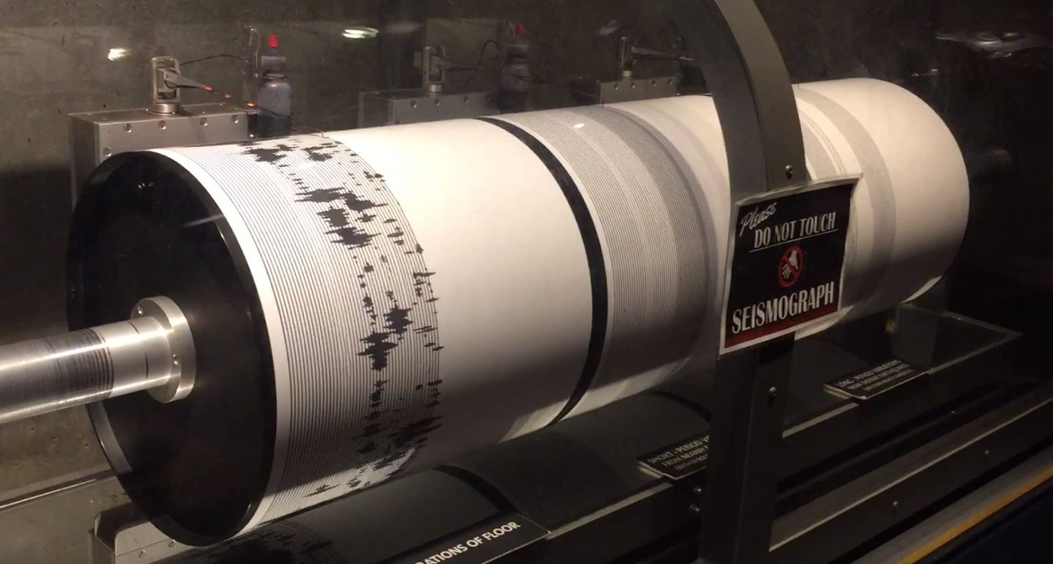 A seismograph tracing an earthquake