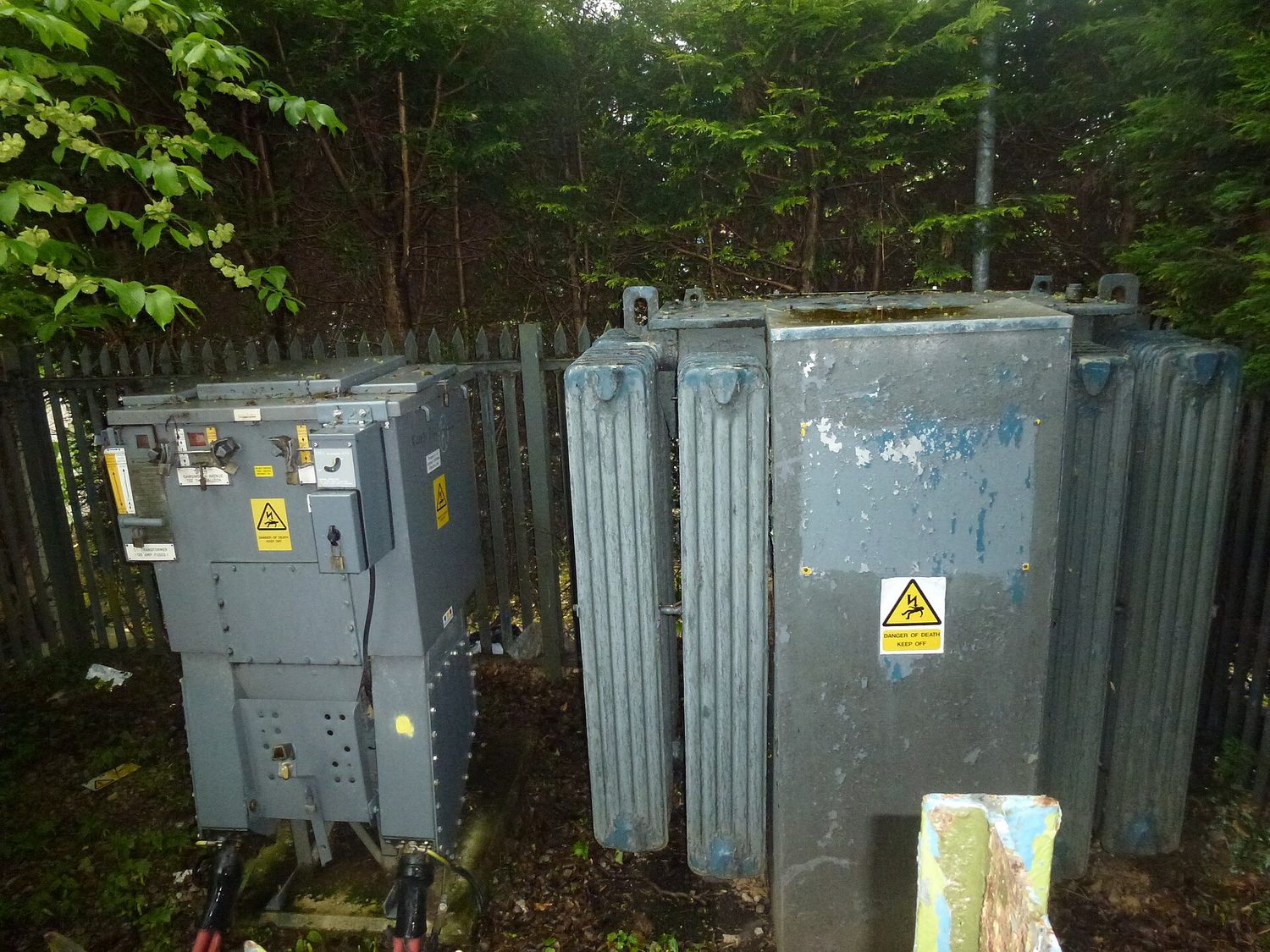 An electrical substation with transformers