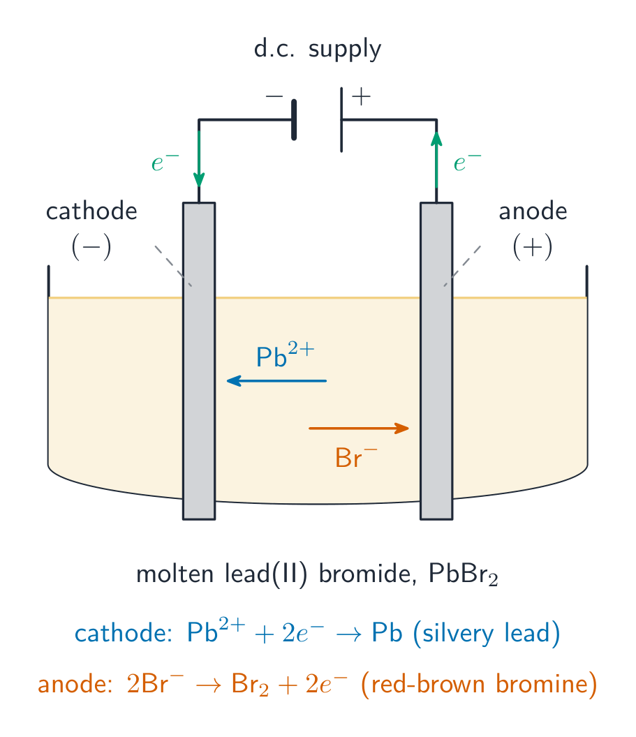 Electrolysis: ions move to the electrodes and are discharged
