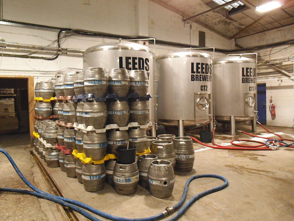 Large stainless-steel fermentation tanks