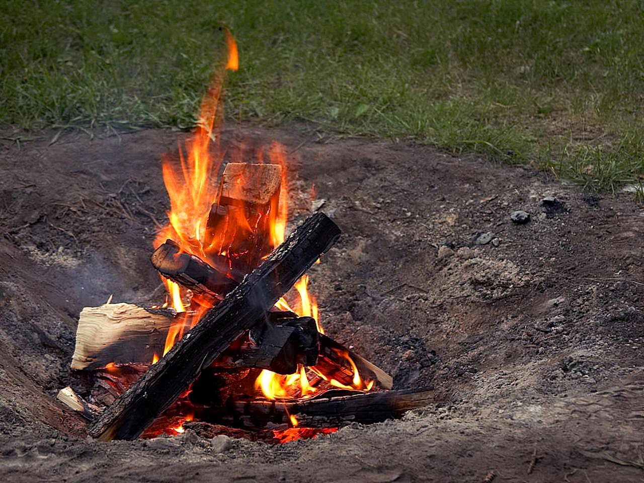 A campfire burning wood