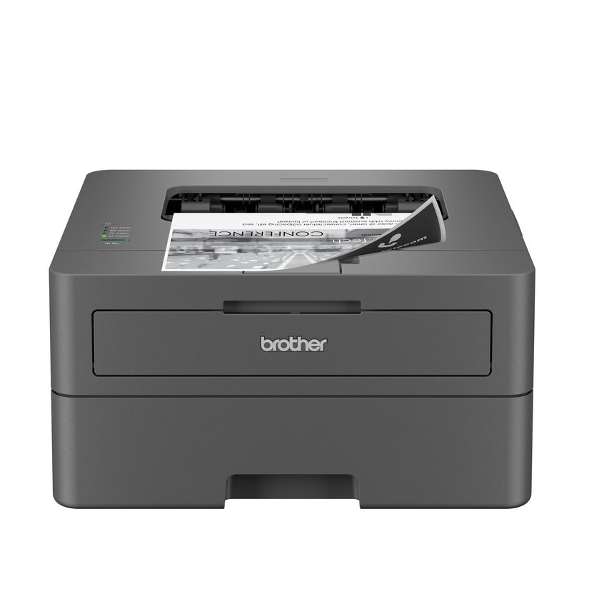 A laser printer uses a laser and powder (toner) fixed onto paper by heat