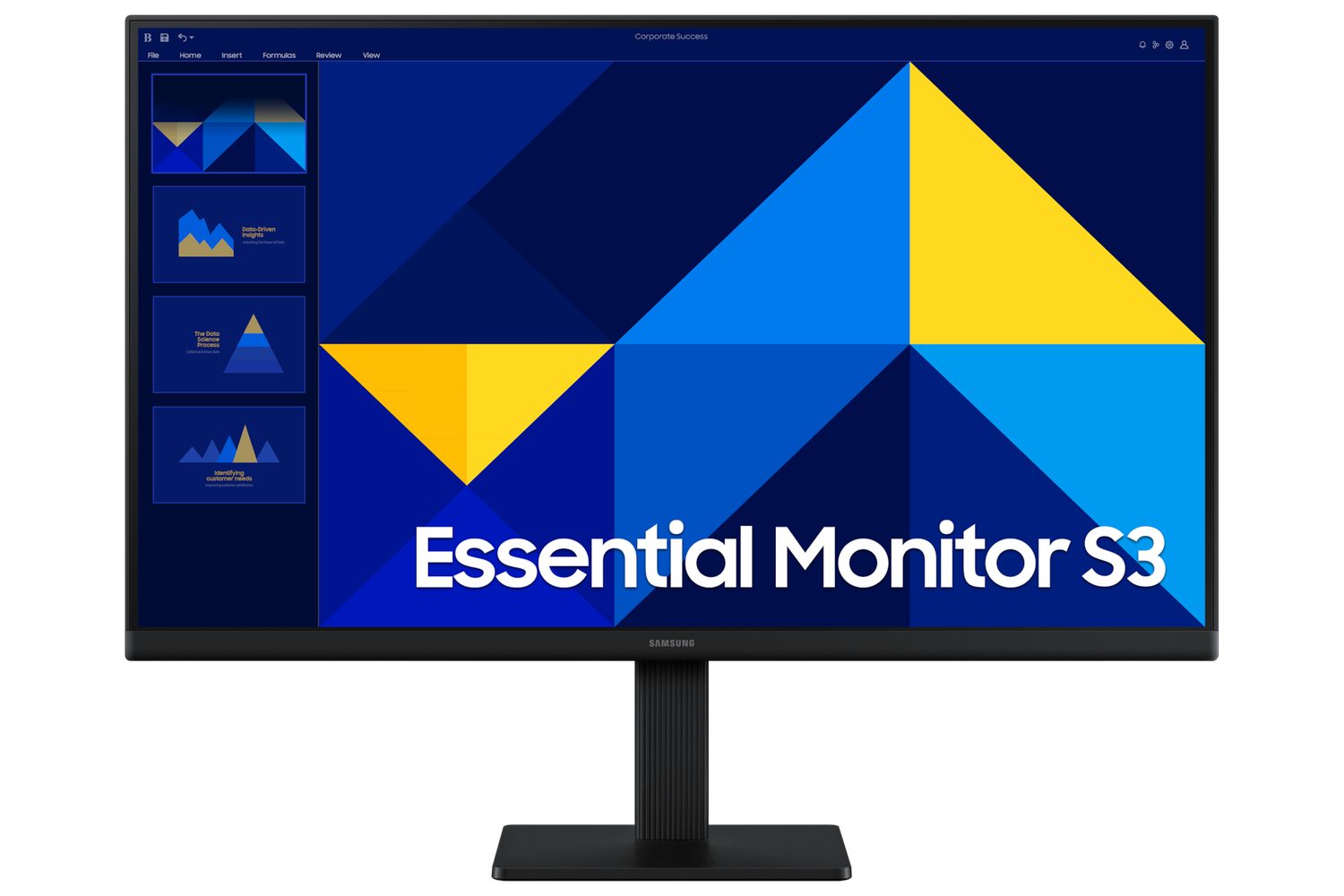 A wide flat-screen computer monitor on a round stand