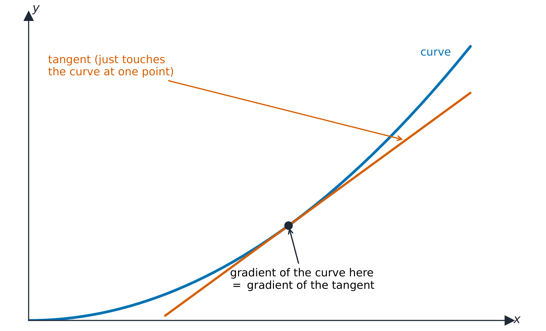A curve with a straight tangent line touching it at one marked point