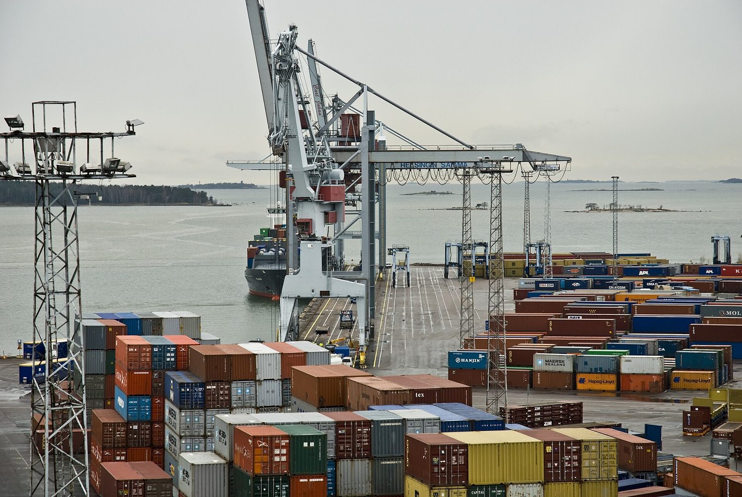 Stacked shipping containers