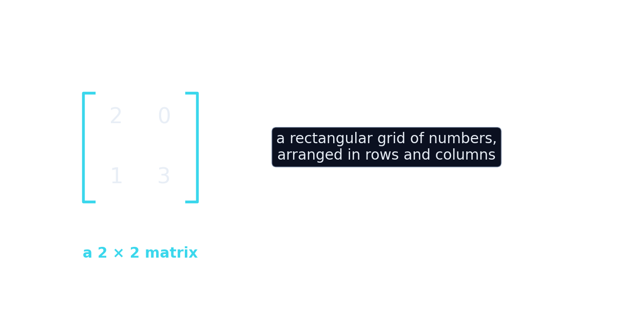 A 2 by 2 matrix shown as a bracketed grid of four numbers in two rows and two columns