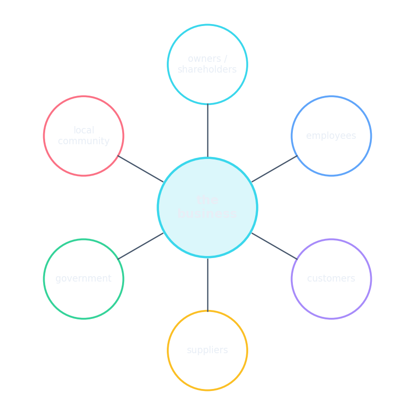 A business at the centre surrounded by its main stakeholder groups